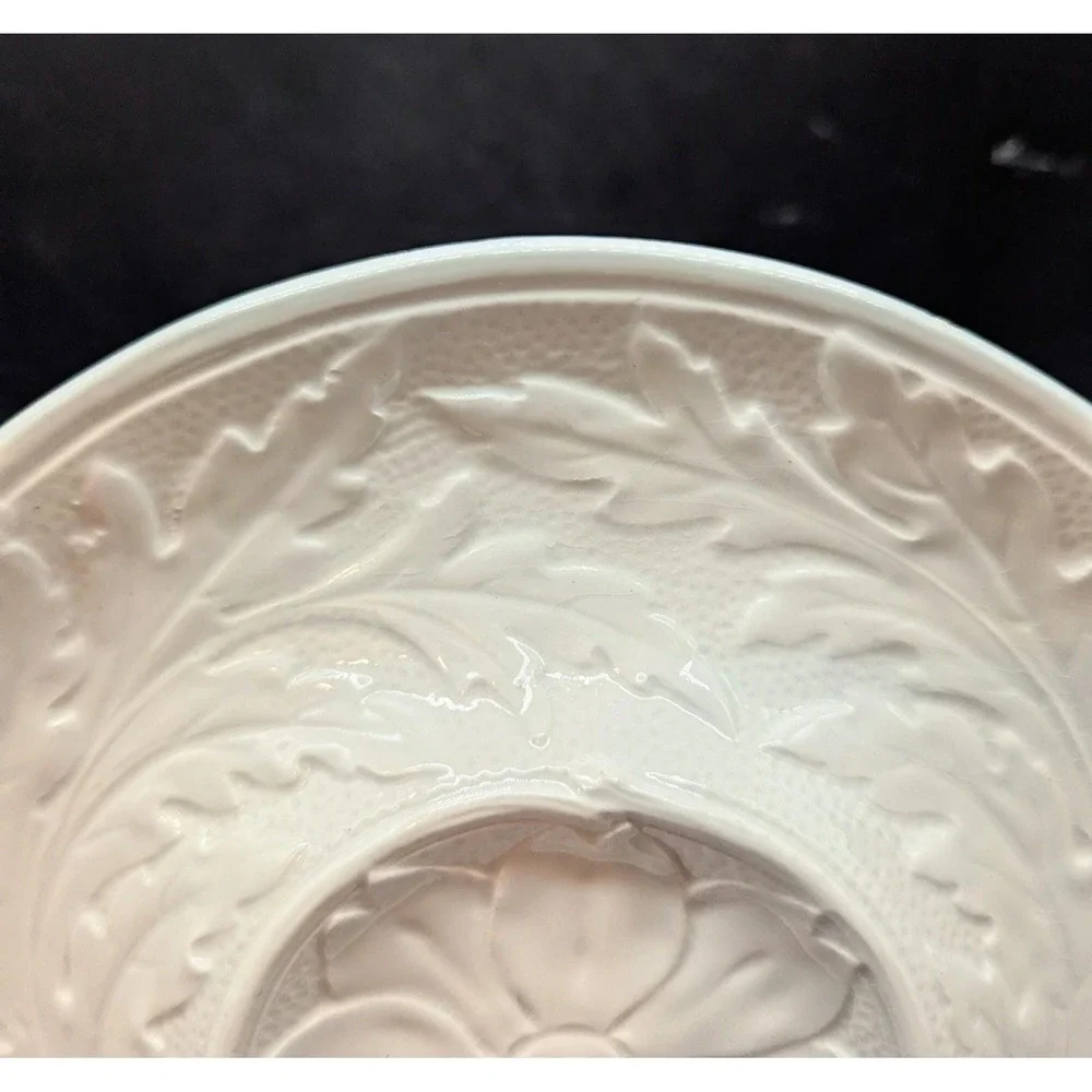 Set Of 4 P.V. France White Majolica Artichoke Plates Embossed Floral Design 9